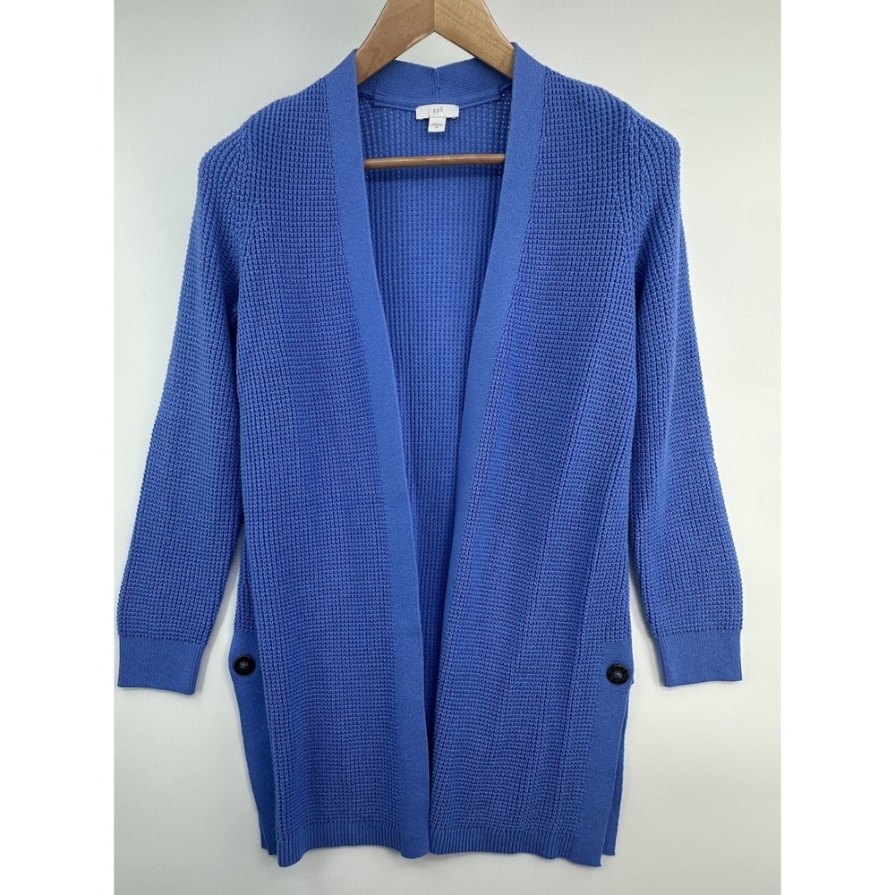 J Jill Women's XS Blue Waffle Stitch Solid Wrap Cardigan Button Comfort Cozy